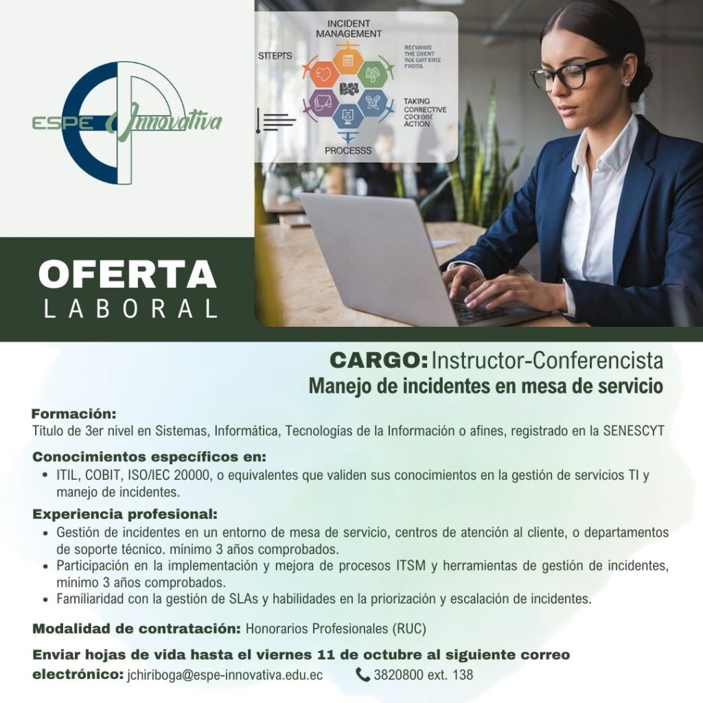 oferta laboral 27 9 2024 Manejo de incidencias en mesa de servicio