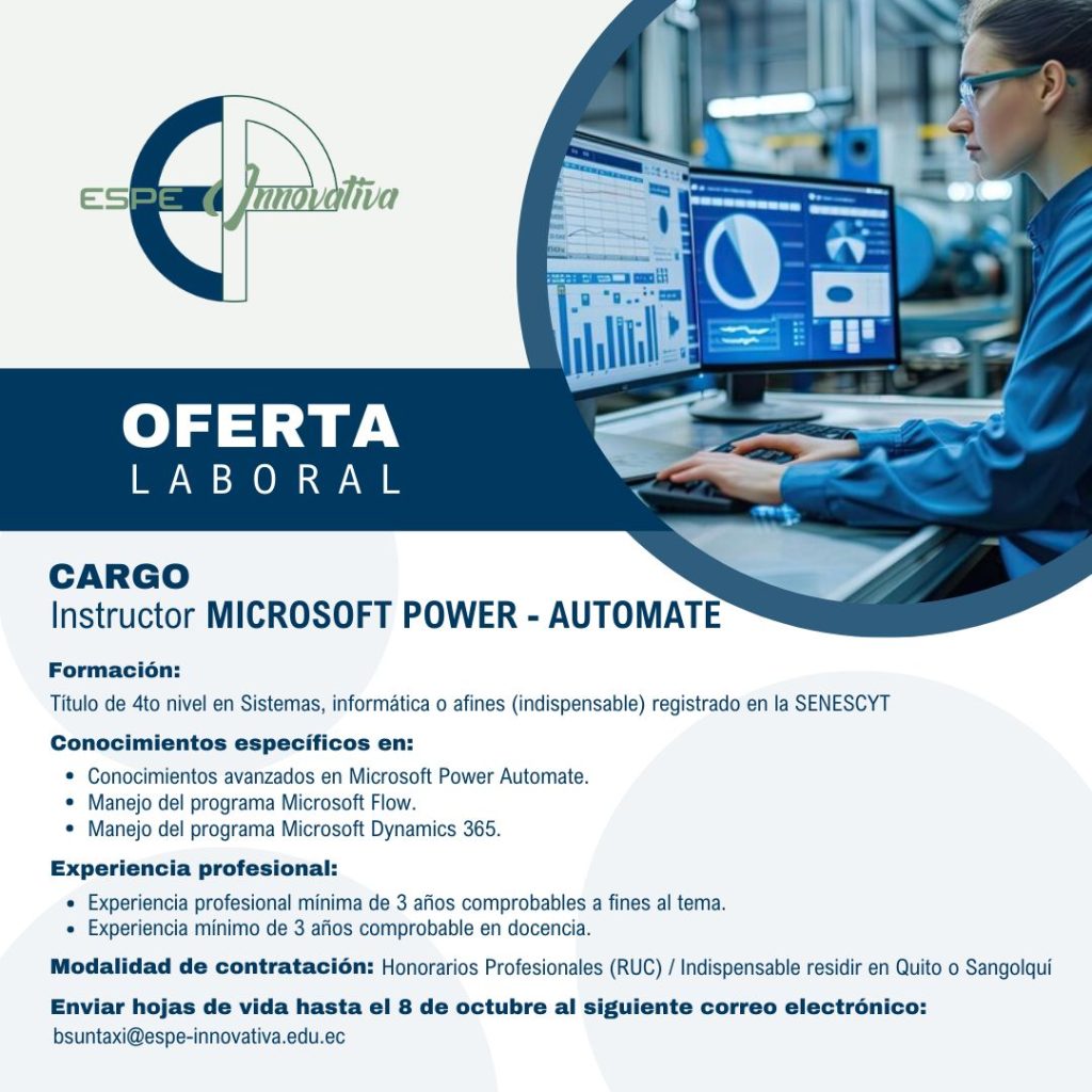 oferta laboral 1 10 2024 Instructor MICROSOFT POWER-AUTOMATE