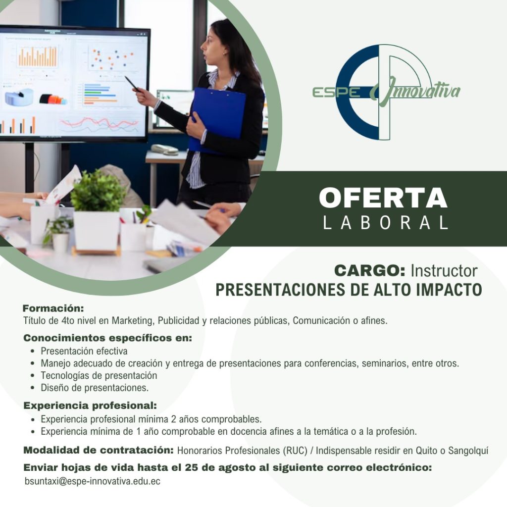 oferta laboral 21 8 2024 1 Instructor Presentaciones de Alto Impacto